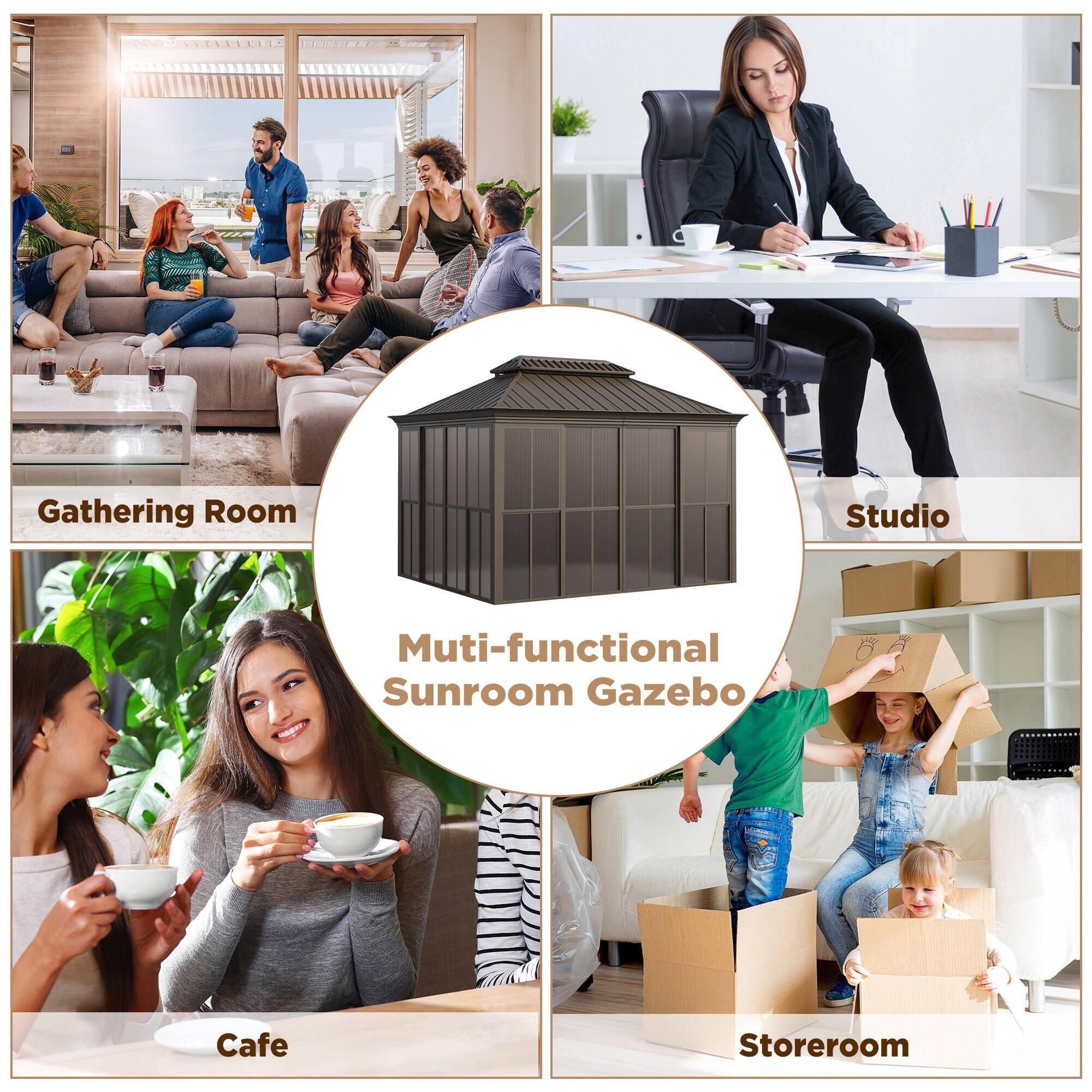 Gathering Room  
Studio  
Multi-functional Sunroom Gazebo  
Cafe  
Storerroom