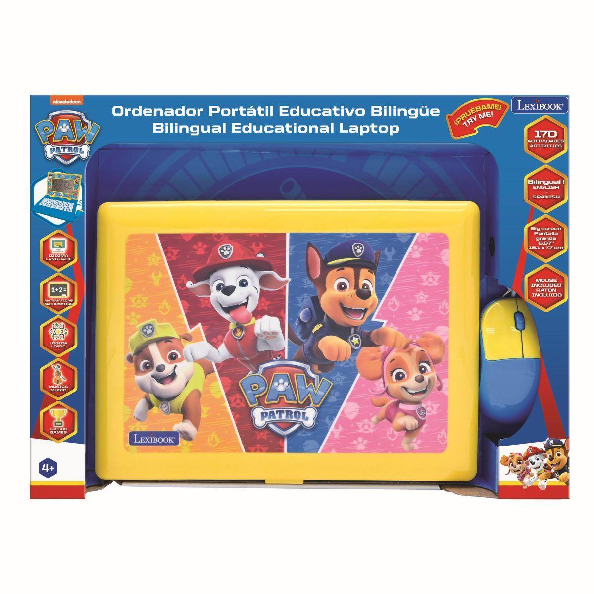 Lexibook PAW Patrol Bilingual Educational Laptop

- Ordenador Portátil Educativo Bilingüe
- Bilingual! English / Spanish
- 170 Activities
- Big screen 15.5 cm x 11.5 cm
- Mouse included
- 4+