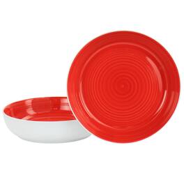 Gibson - Home Crenshaw 8.5 Inch 2 Piece Stoneware Dinner Bowl Set and White - Red