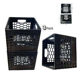 CrateMate - Heavy Duty Black Milk Crates for Storage & Organization - USA Made, 13" x 13" x 11" 16 Qt 3PK