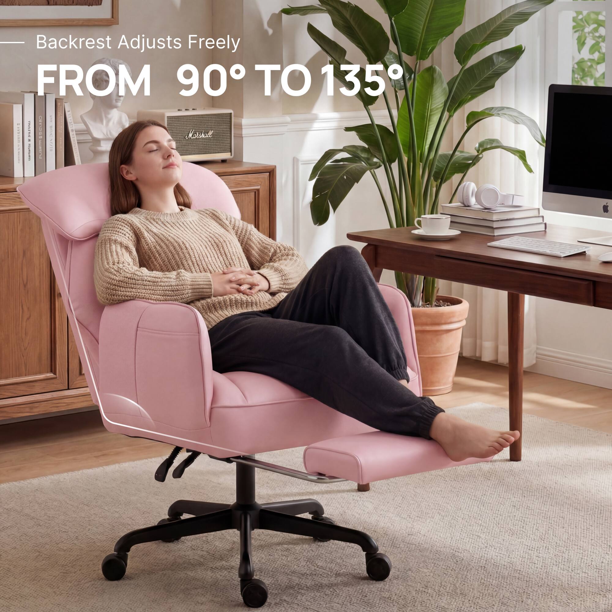 Backrest Adjusts Freely FROM 90° TO 135°