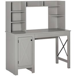 Homcom - Computer Desk W/ Hutch, Home Office Desk W/ Storage Cabinet - Light Gray