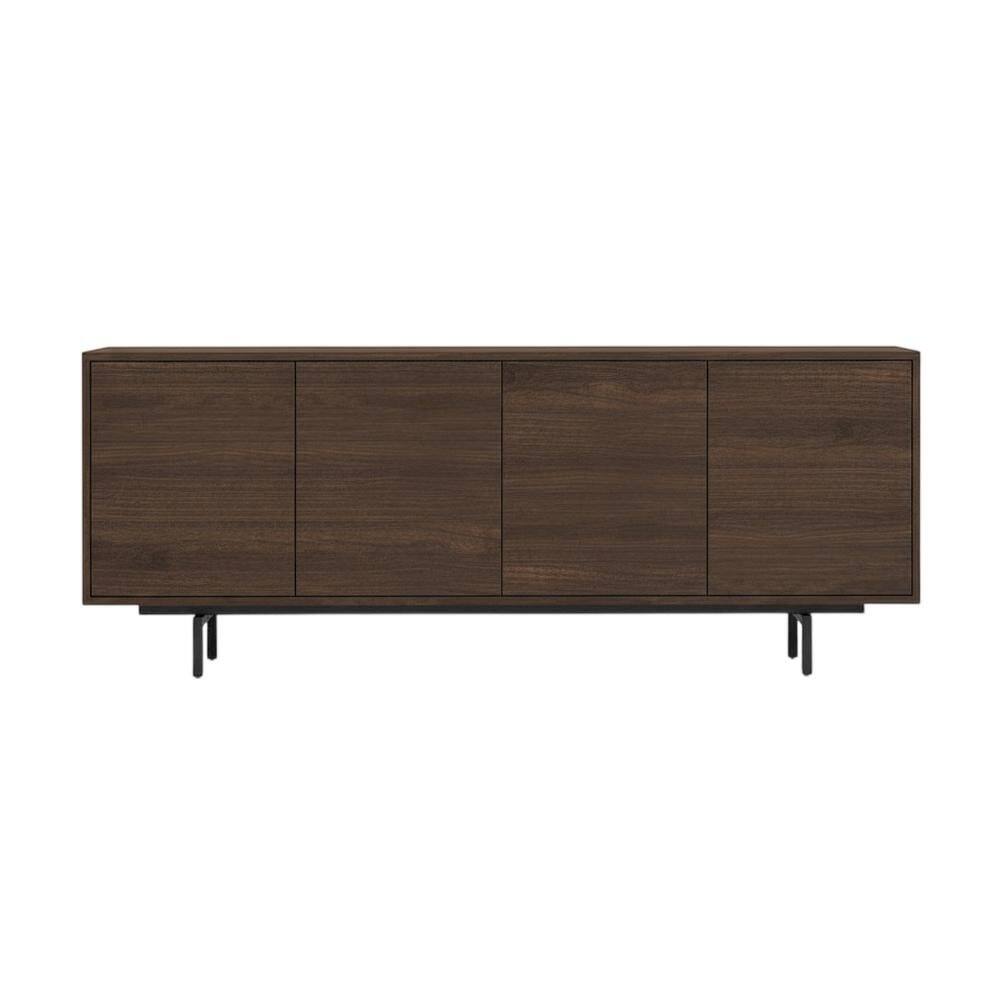Back. FurniFact - Wooden Walnut Finish TV Console with 4 Doors in Modern & Industrial Style - Brown.
