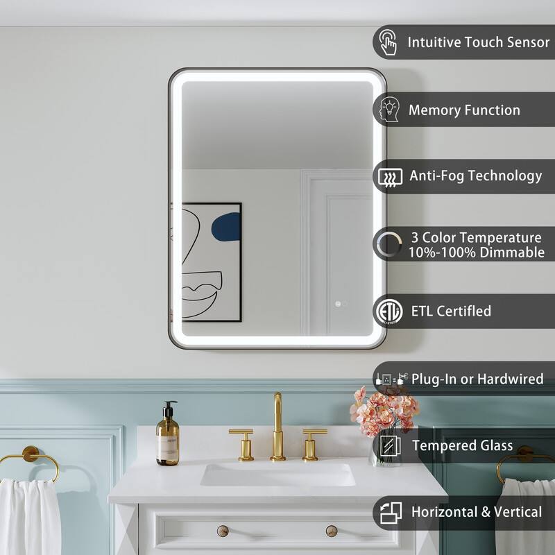 Intuitive Touch Sensor  
Memory Function  
Anti-Fog Technology  
3 Color Temperature 10%-100% Dimmable  
ETL Certified  
Plug-In or Hardwired  
Tempered Glass  
Horizontal & Vertical