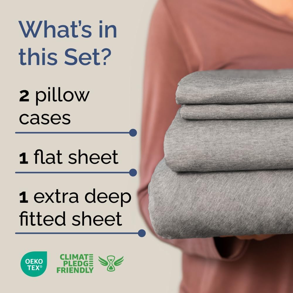 What's in this Set?

- 2 pillow cases
- 1 flat sheet
- 1 extra deep fitted sheet

CLIMATE PLEDGE FRIENDLY

OEKO TEX