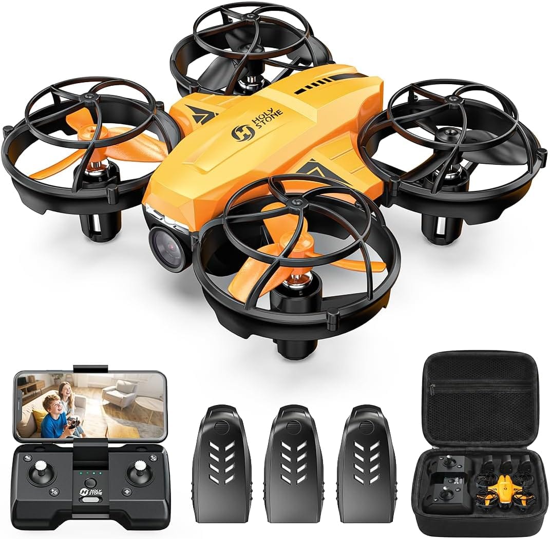 Bundle - Holy Stone - Vision Mini Plus Pocket Camera Drone with 1080p FPV, Carrying Case and 3 Batteries - Orange