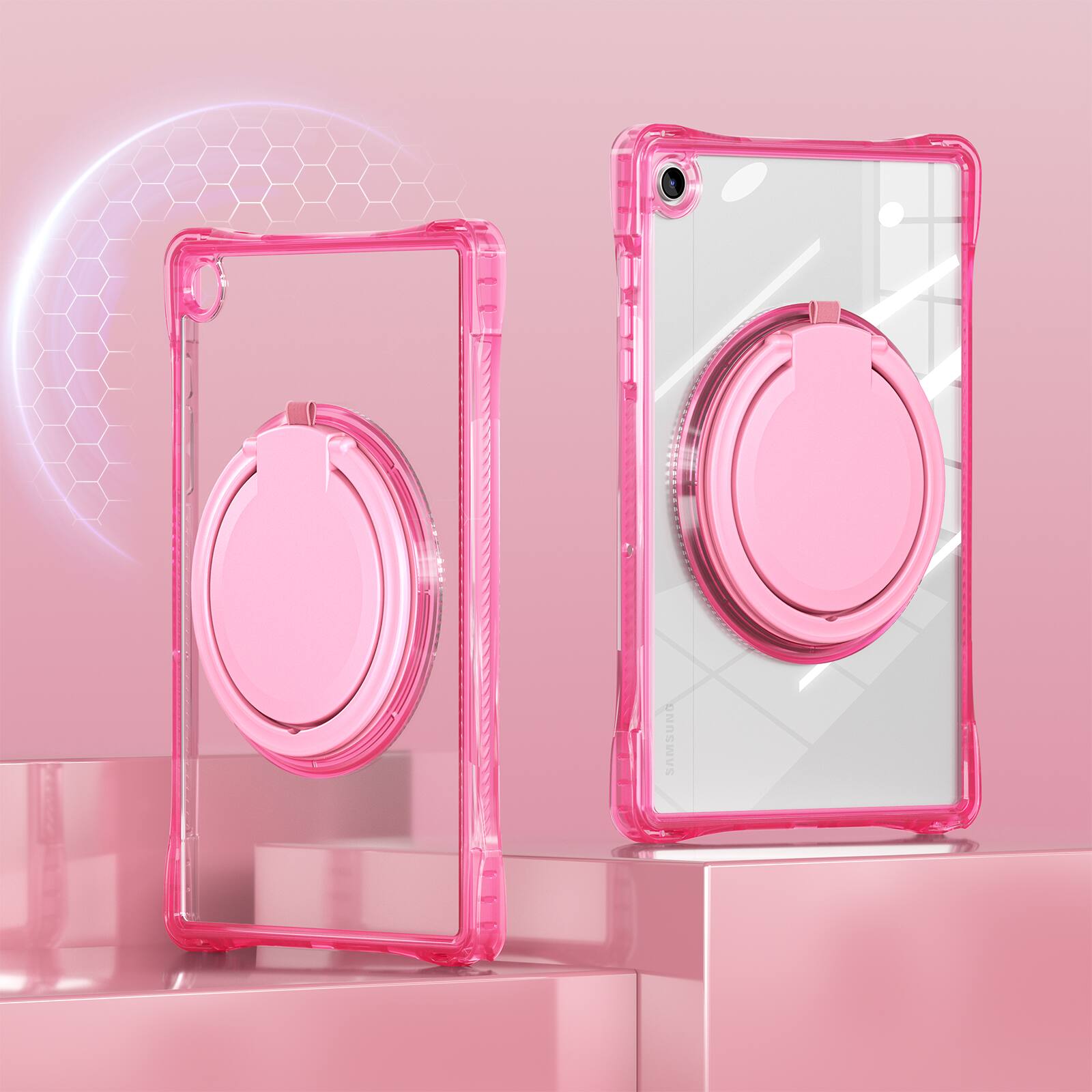 Alt View 1. Dteck - For Samsung Galaxy Tab A9+/A9 Plus 11.0" 2023 (SM-X210/X215) Case,Clear Rugged Cover w/ 360° Stand Handle+Shoulder Strap - Rose.