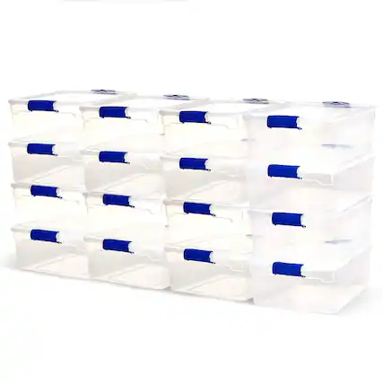 Front. Homz - Homz 15.5 Quart Heavy Duty Clear Plastic Stackable Storage Containers, 16 Pack - Clear.