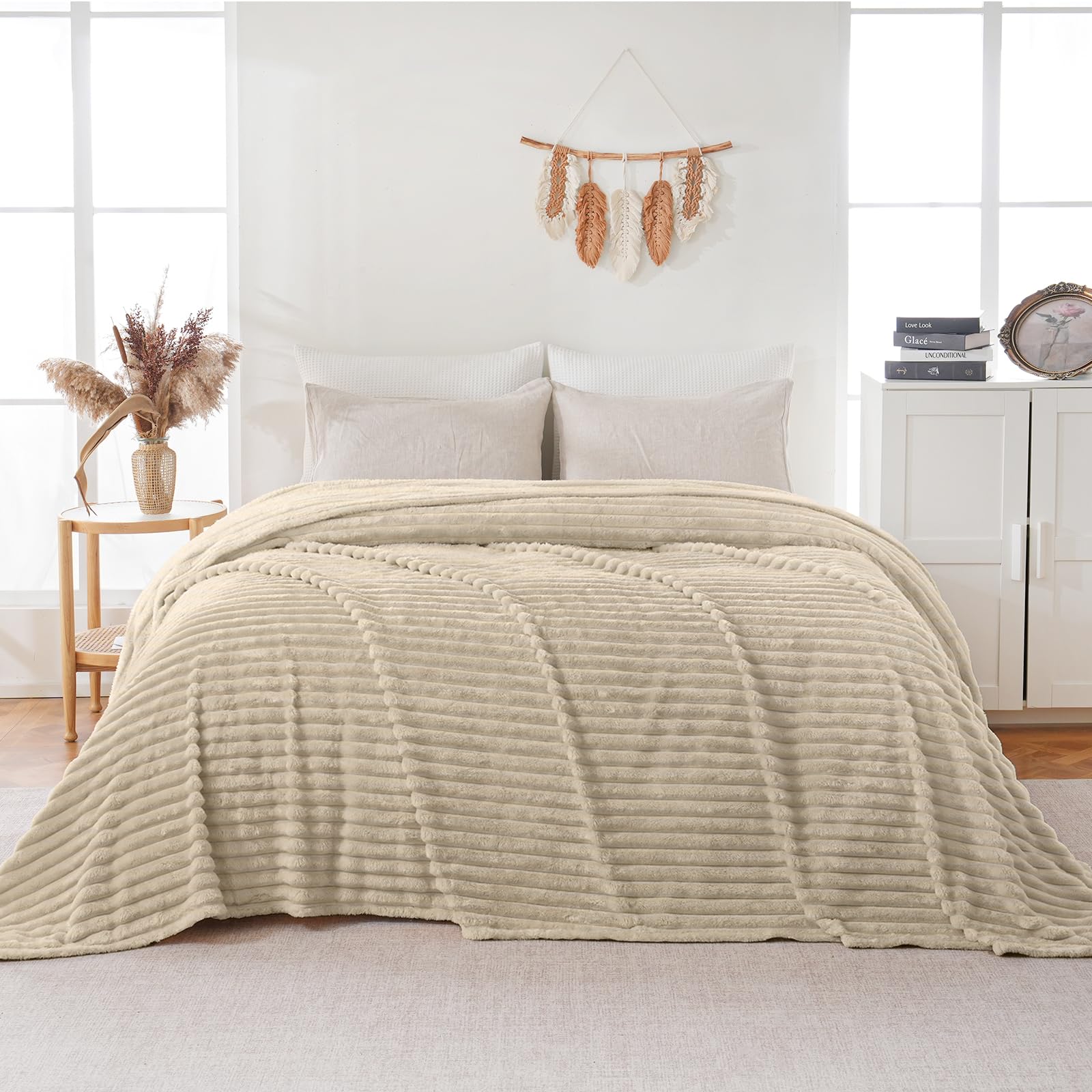 Alt View 4. Dapper Styles - Oversized King Flannel Stripe Pattern Blanket 120x120 Inches Linen 300gsm Soft Extra Large For Couch Bed - Huge Charcoal-120x120 Inch.