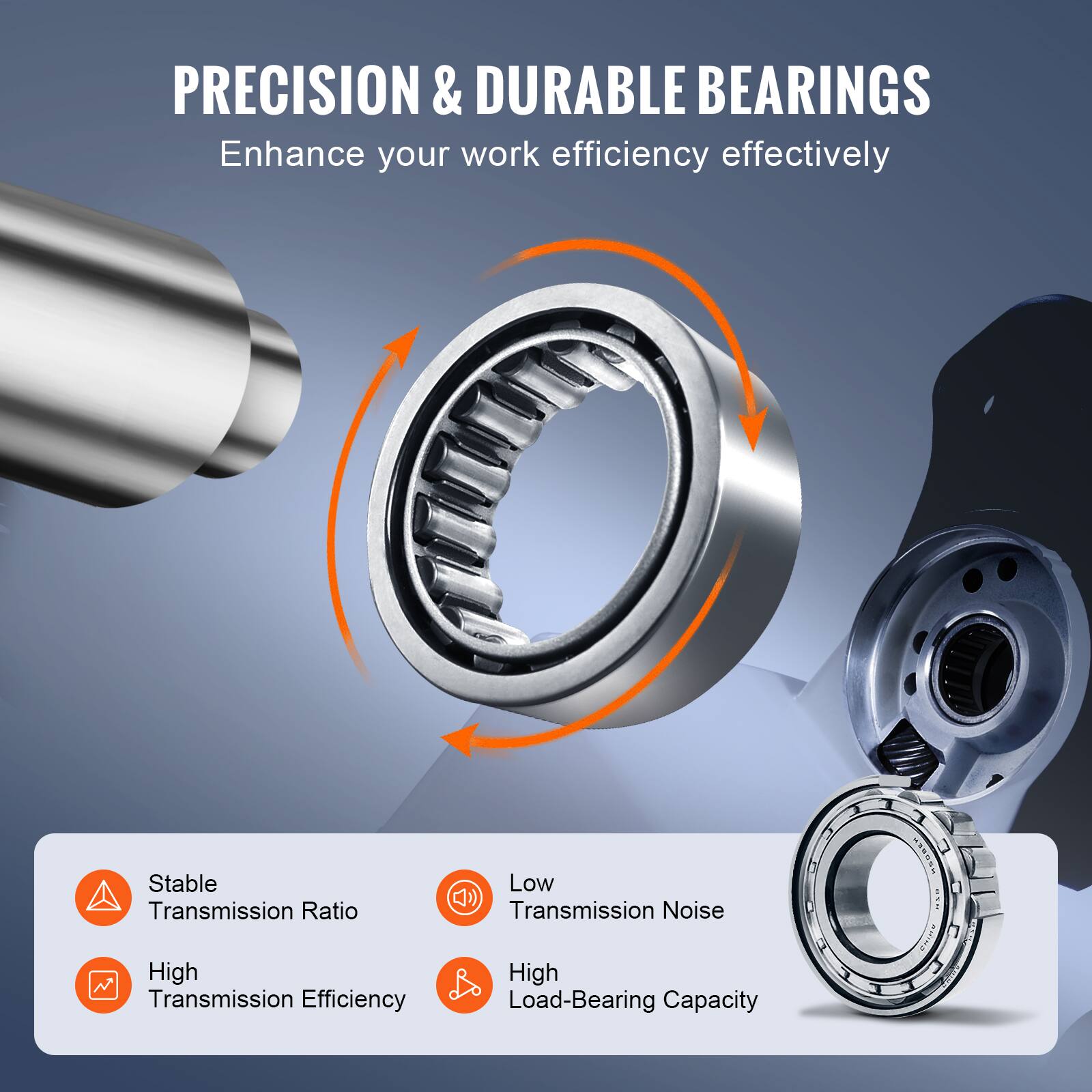 PRECISION & DURABLE BEARINGS  
Enhance your work efficiency effectively  

- Stable Transmission Ratio  
- High Transmission Efficiency  
- Low Transmission Noise  
- High Load-Bearing Capacity