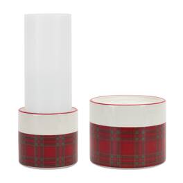 BreeBe - Winter Plaid Ceramic Candle Holder (Set of 2) - Red, Black, White