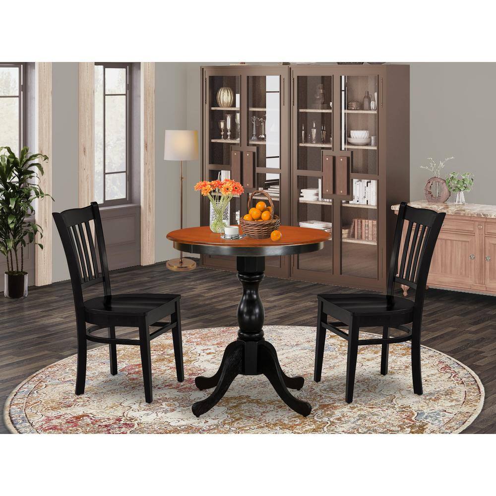 Angle. East West Furniture - East West Furniture 3-Piece Dinner Table Set Consist of Mid Century Table and 2 Wooden Chairs with Slatted Back - Black - Multi-Color.