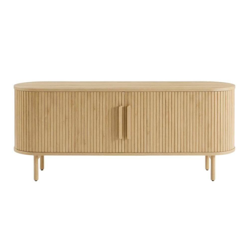 Angle. FurniFact - Wooden Record Player Cabinet with Vinyl Storage for Entertainment Rooms - Ash.