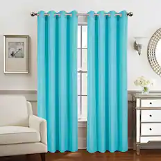 Front. Olivia Gray - Olivia Gray Gilbert Solid Single Grommet Curtain Panel Pair - 54x84" Turquoise - Turquoise.