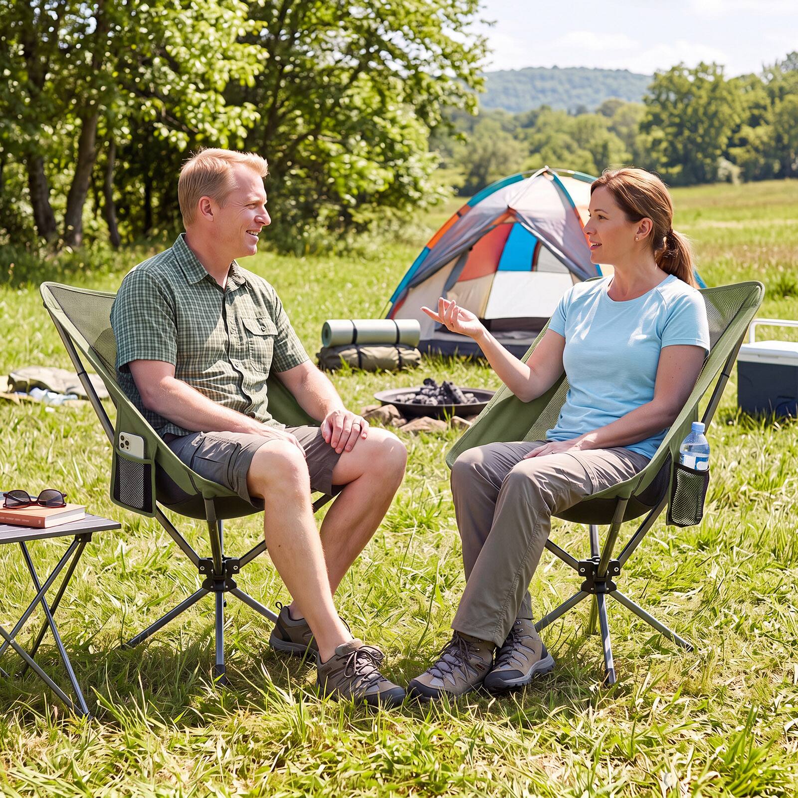 Alt View 1. Costway - Costway 360° Swivel Camping Chair, Lightweight Portable Folding Chair with Cup Holder - Green.