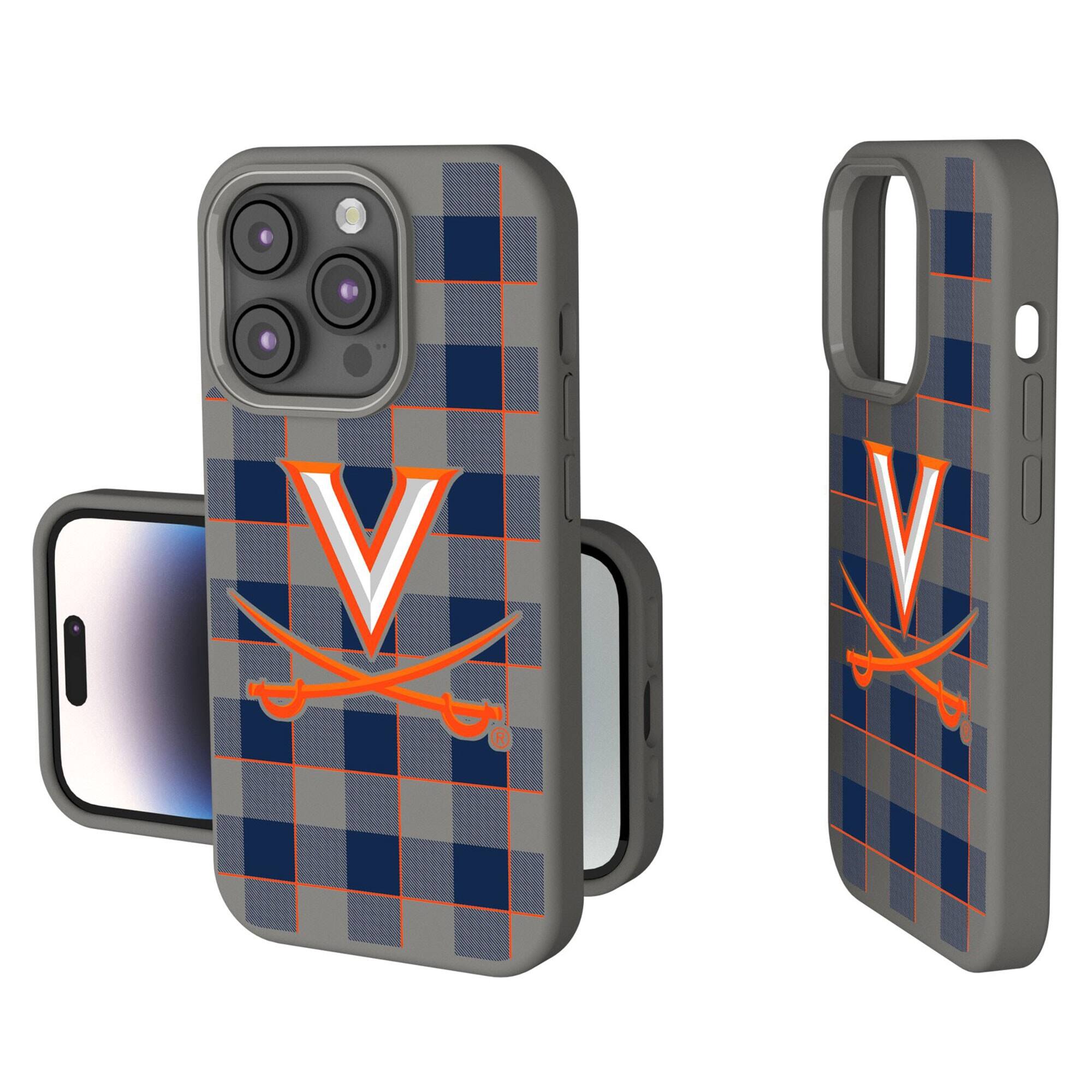 Front. Keyscaper - Virginia Cavaliers Plaid Soft Touch iPhone Case - 14 Pro - Gray.
