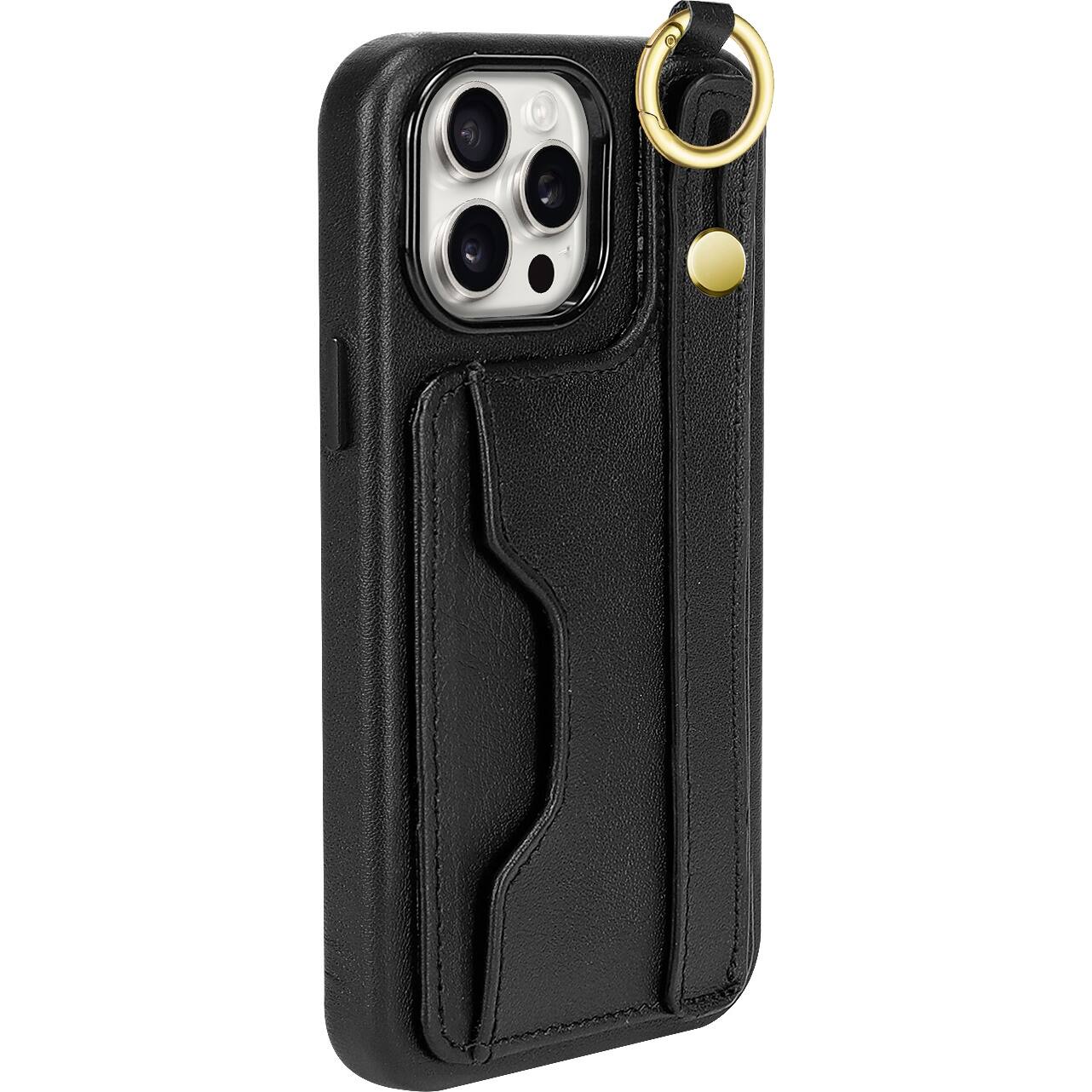 Alt View 11. SaharaCase - FingerGrip Series Genuine Leather Wallet Case for Apple iPhone 15 Pro Max - Black.