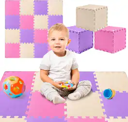 Toyvelt - Foam Puzzle Floor Mat for Kids – 12x12 16 Tiles Interlocking Play Mat - Pink