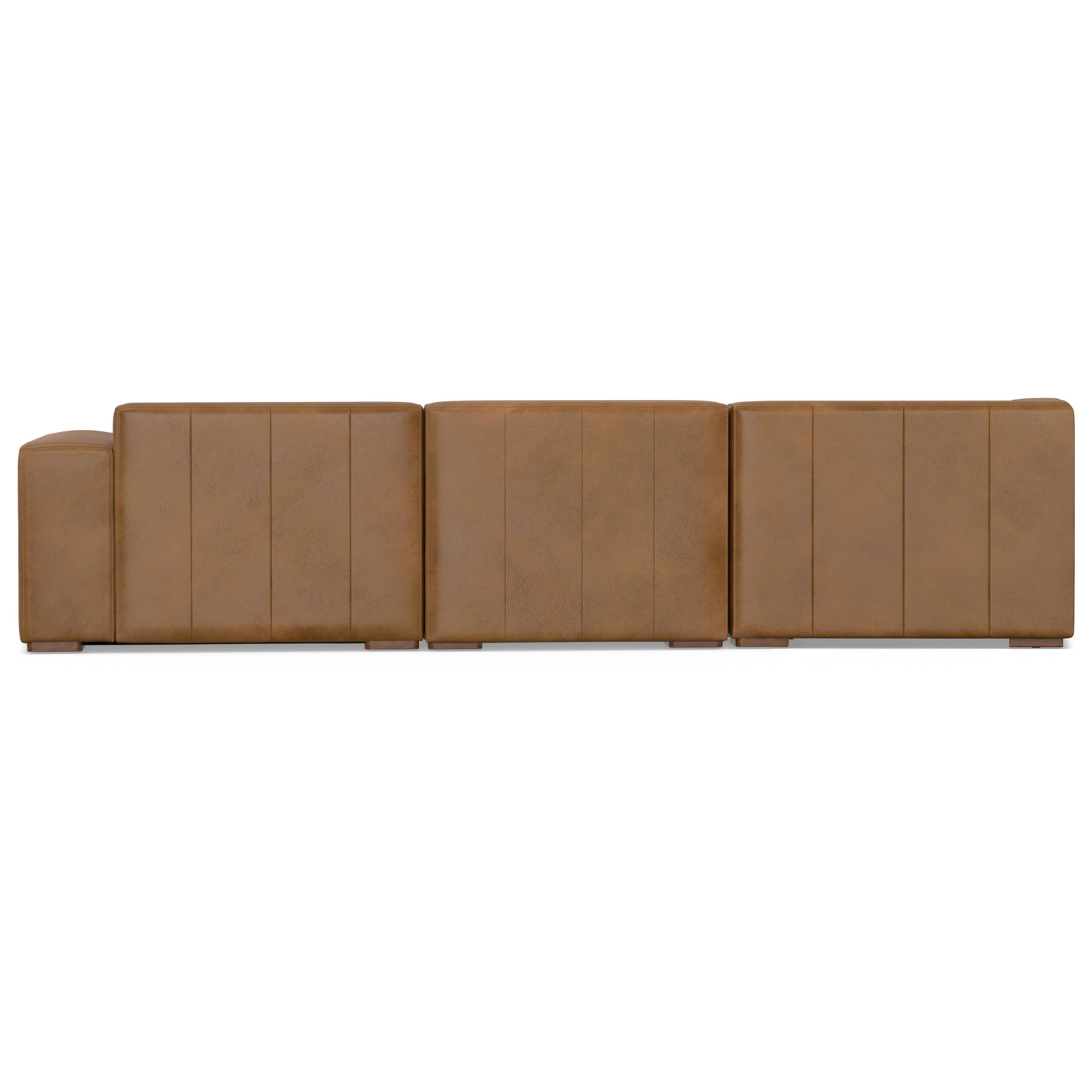 Back. Simpli Home - Rex Left Corner Sectional Modular Sofa with Ottoman in Genuine Leather - Caramel Brown.