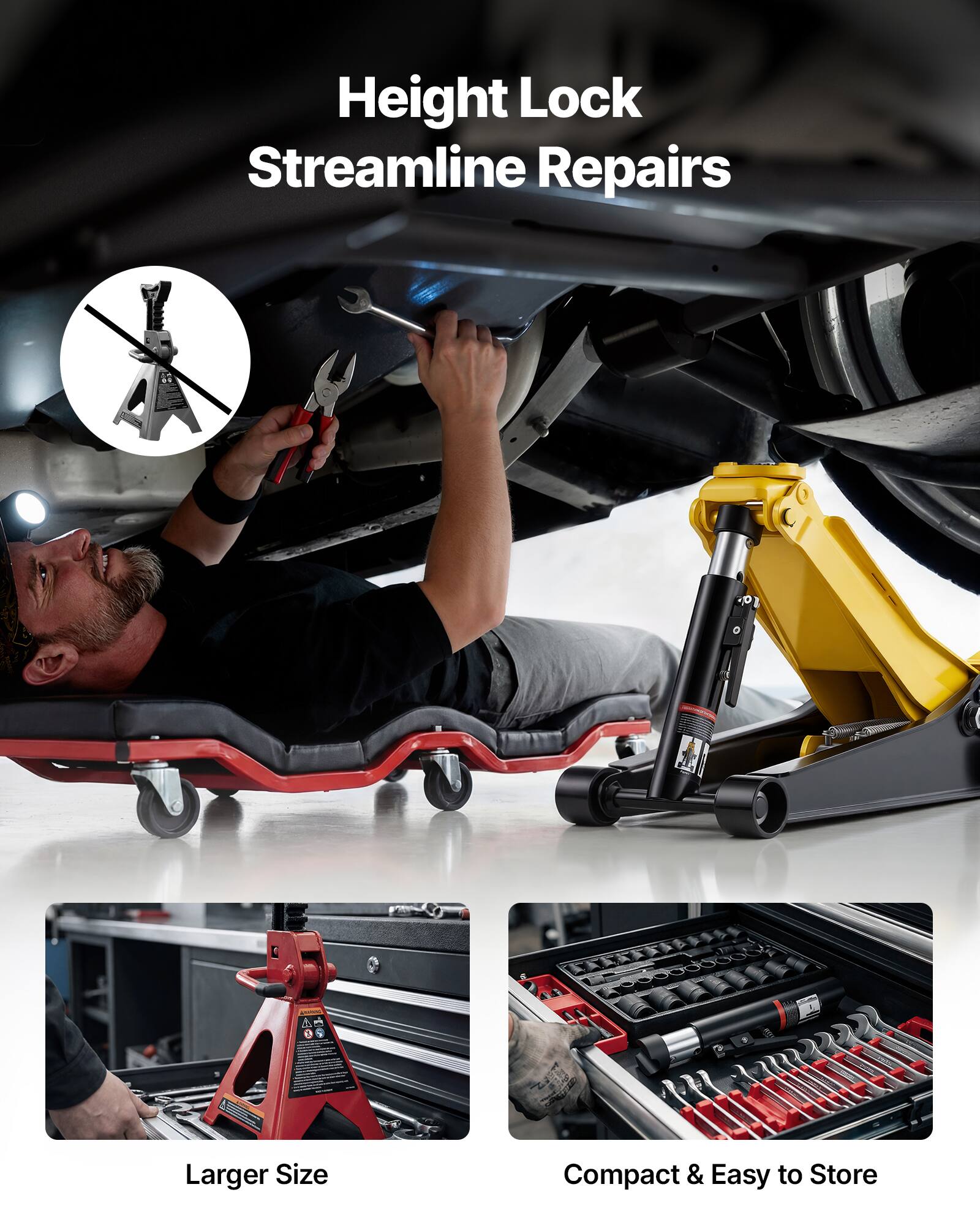 Height Lock Streamline Repairs  
Larger Size  
Compact & Easy to Store