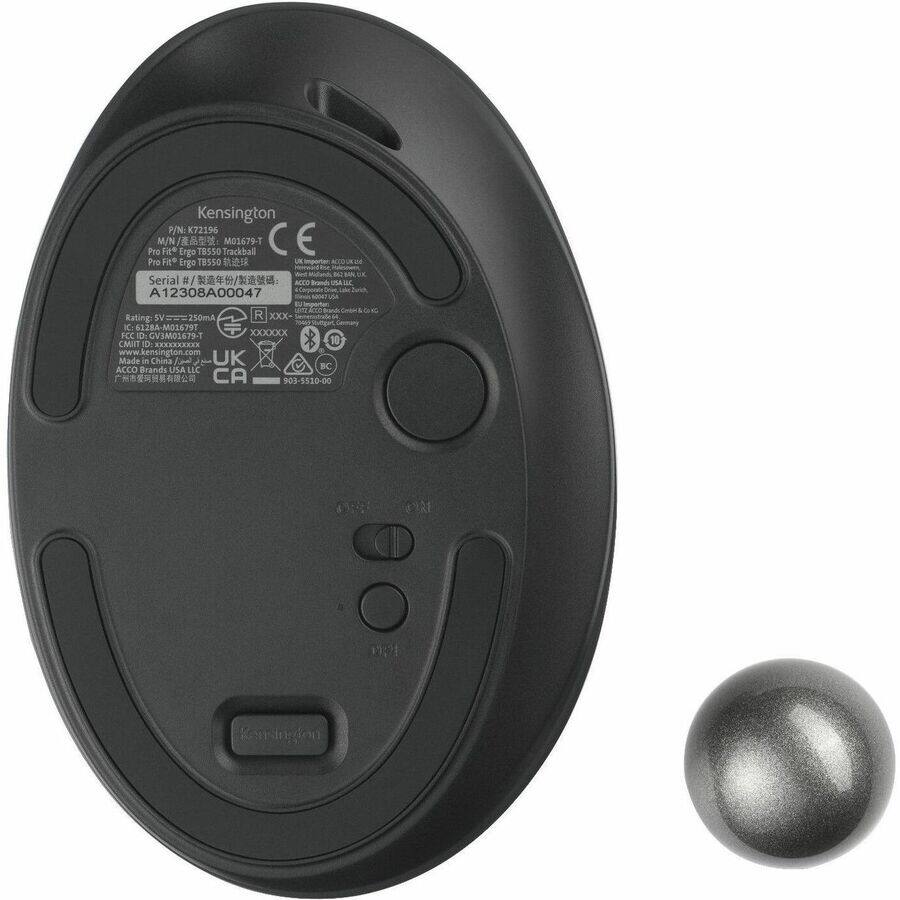 Kensington  
PN: K72196  
Pro Fit Ergo T8550 Trackball  
M01679-T  
Pro Fit Ergo T8550 Trackball  
Serial # A12308A00047  
Rating: 5V = 250mA  
IC: 6238A-M01679-T  
CMIIT ID: XXXXXXXX  
Made in China  
ACCO Brands USA LLC  
www.kensington.com  
Made in China  
UK ACCO Brands USA LLC  
CA 901-5510-00  
A 49  
Cdngton  

CE  
UK  
CA  
10  
DC  
503-531-00  

A12308A00047  
IC: 6238A-M01679-T  
CMIIT ID: XXXXXXXX  
Made in China  
ACCO Brands USA LLC  
www.kensington.com  
Made in China  
UK ACCO Brands USA LLC  
CA 901-5510-00  
A 49  
Cdngton