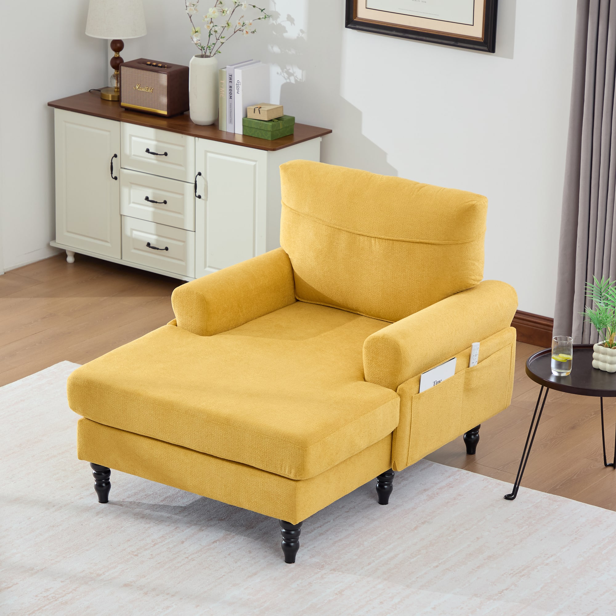 Chery Life - 38.2 in. Chenille Fabric Chaise Lounge Recliner Single Sofa with Comfortable Backrest - Yellow