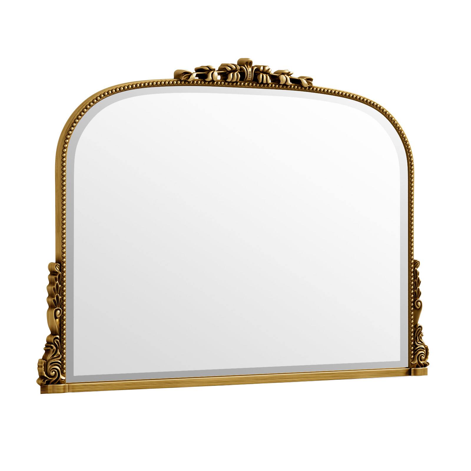 Alt View 1. Easly - Antique Gold 44 in. W x 32 in. H Carved Arched PU Frame Vanity Wall Mirror - Gold.