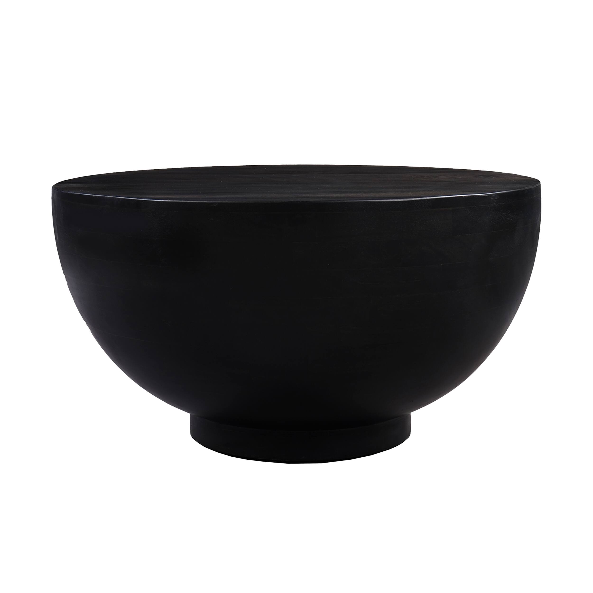 Front. Manhattan Lane - 30 Inch Modern Art Coffee Table, Round Drum Shape, Solid Mango Wood - Black.