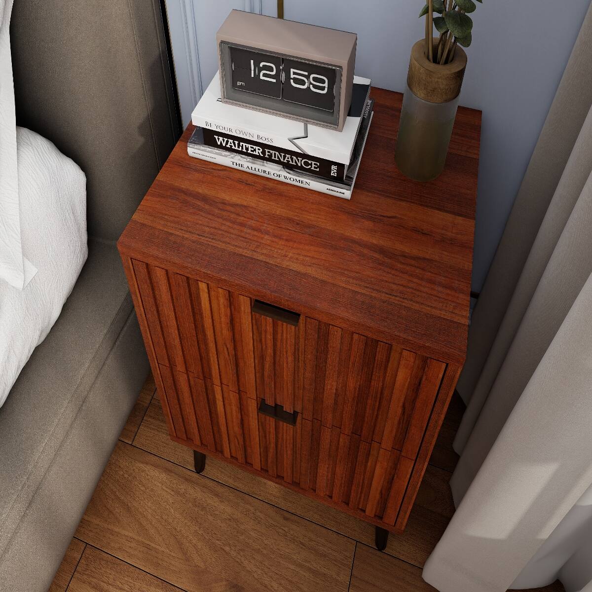 Loheer Wooden Nightstand, Two Drawer Bedside Cabinet for Bedroom, Color ...