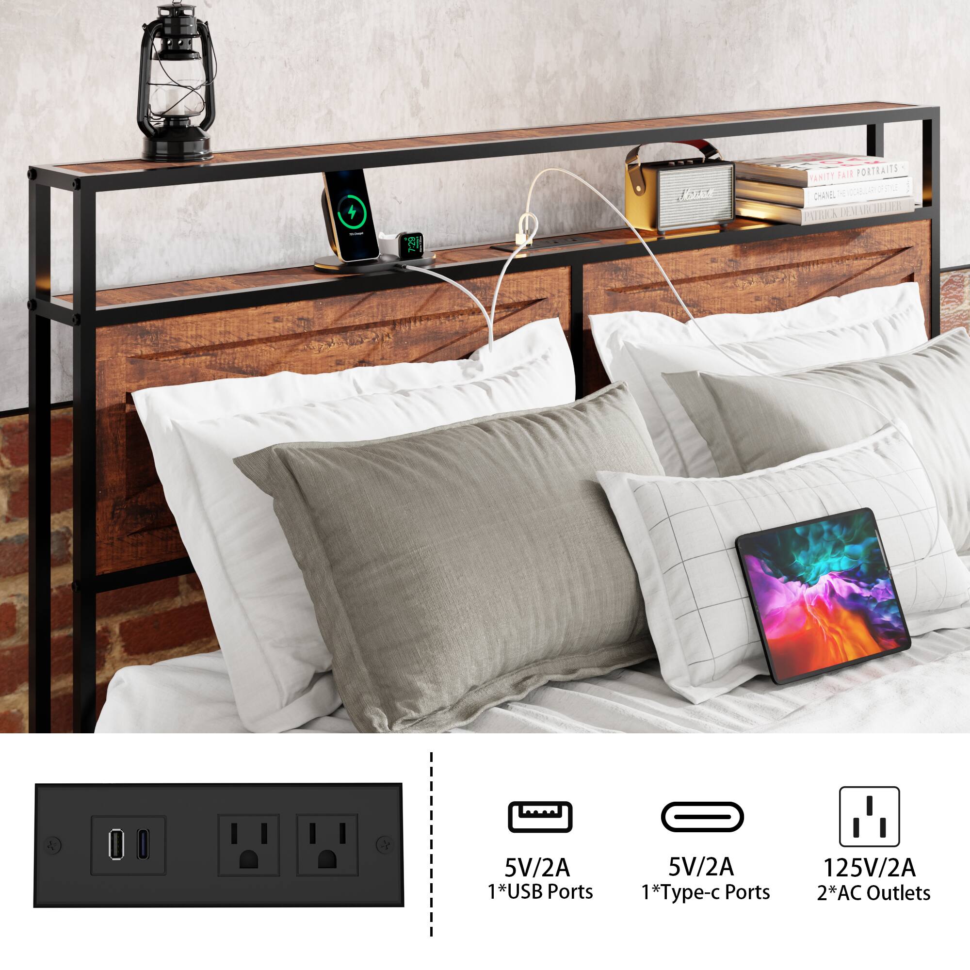 2L Vanity Fair Portraits on a Demabouria Mira Patrea

- 1 * USB Ports 5V/2A
- 1 * Type-c Ports 5V/2A
- 2 * AC Outlets 125V/2A