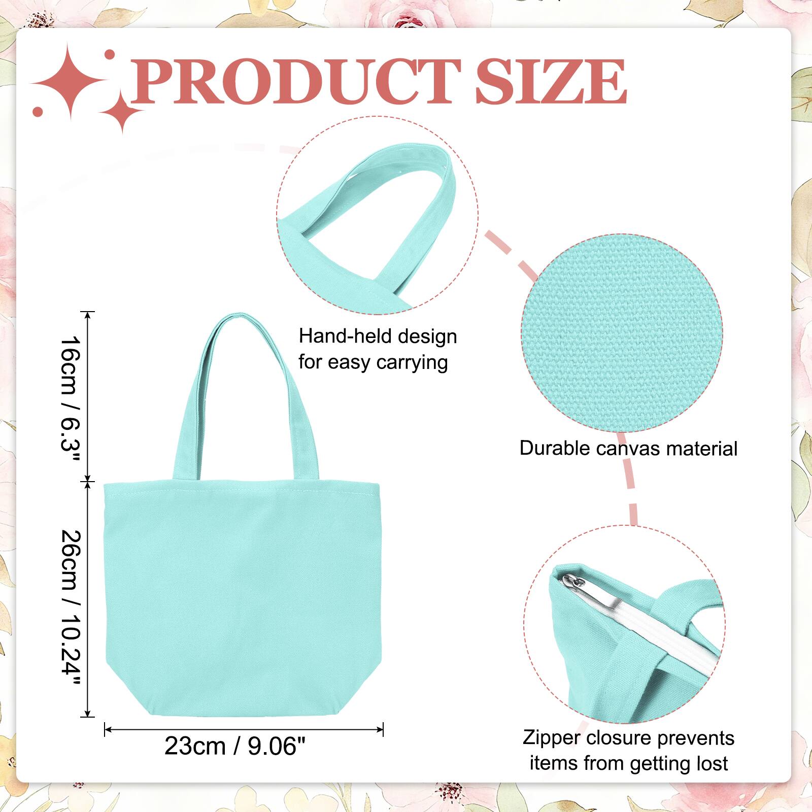 PRODUCT SIZE

16cm / 6.3"  
26cm / 10.24"  
23cm / 9.06"  

Hand-held design for easy carrying  
Durable canvas material  
Zipper closure prevents items from getting lost