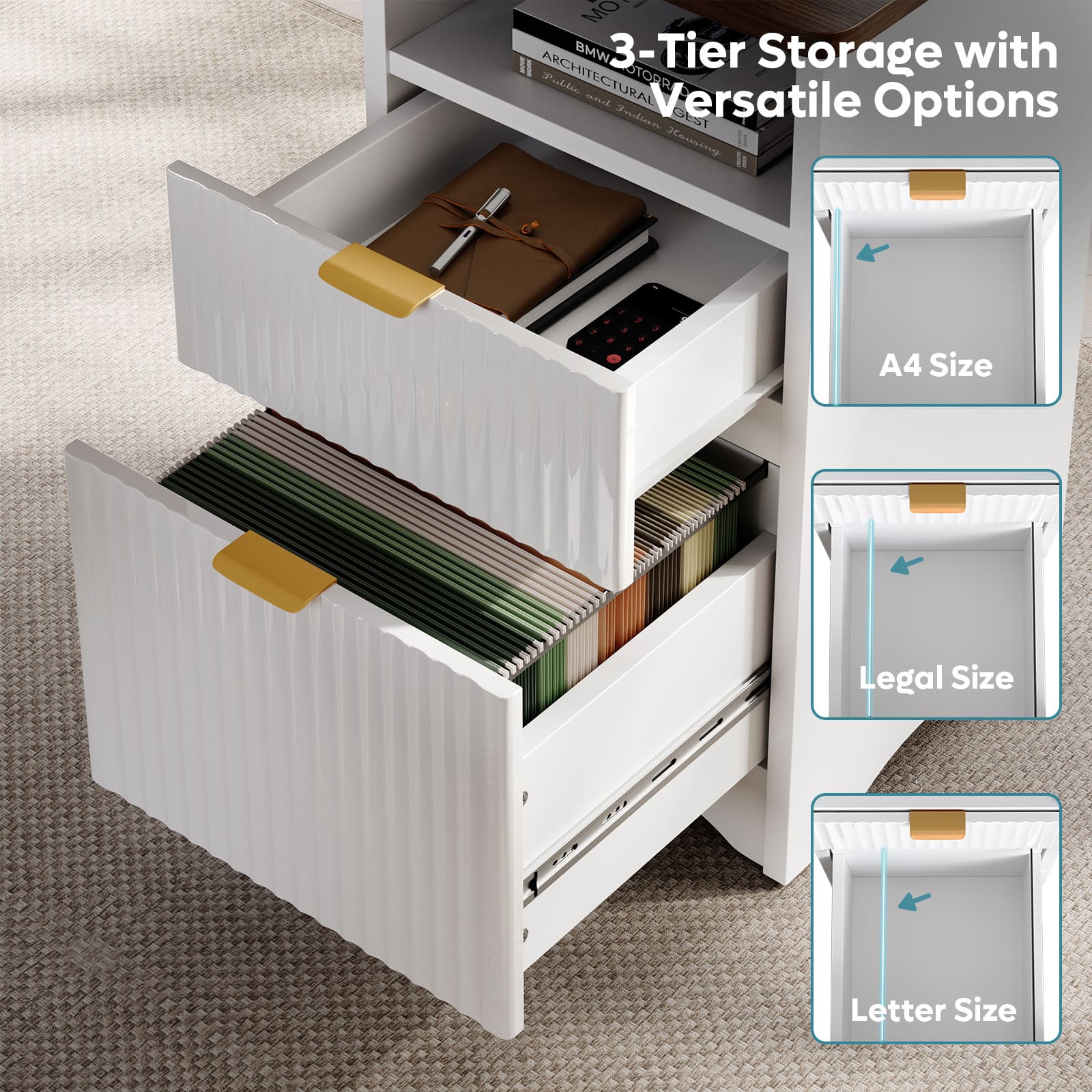 3-Tier Storage with Versatile Options: Hausting A4 Size, Legal Size, Letter Size