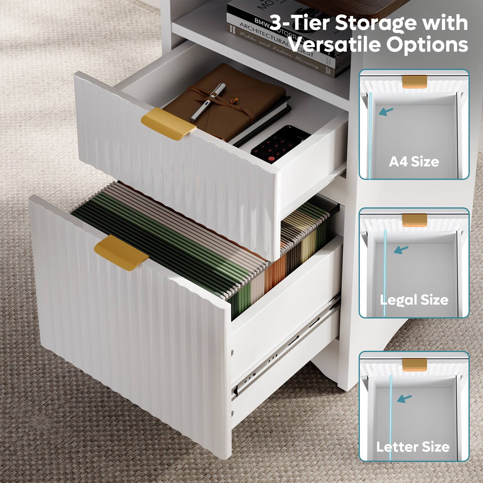 3-Tier Storage with Versatile Options: Hausting A4 Size, Legal Size, Letter Size