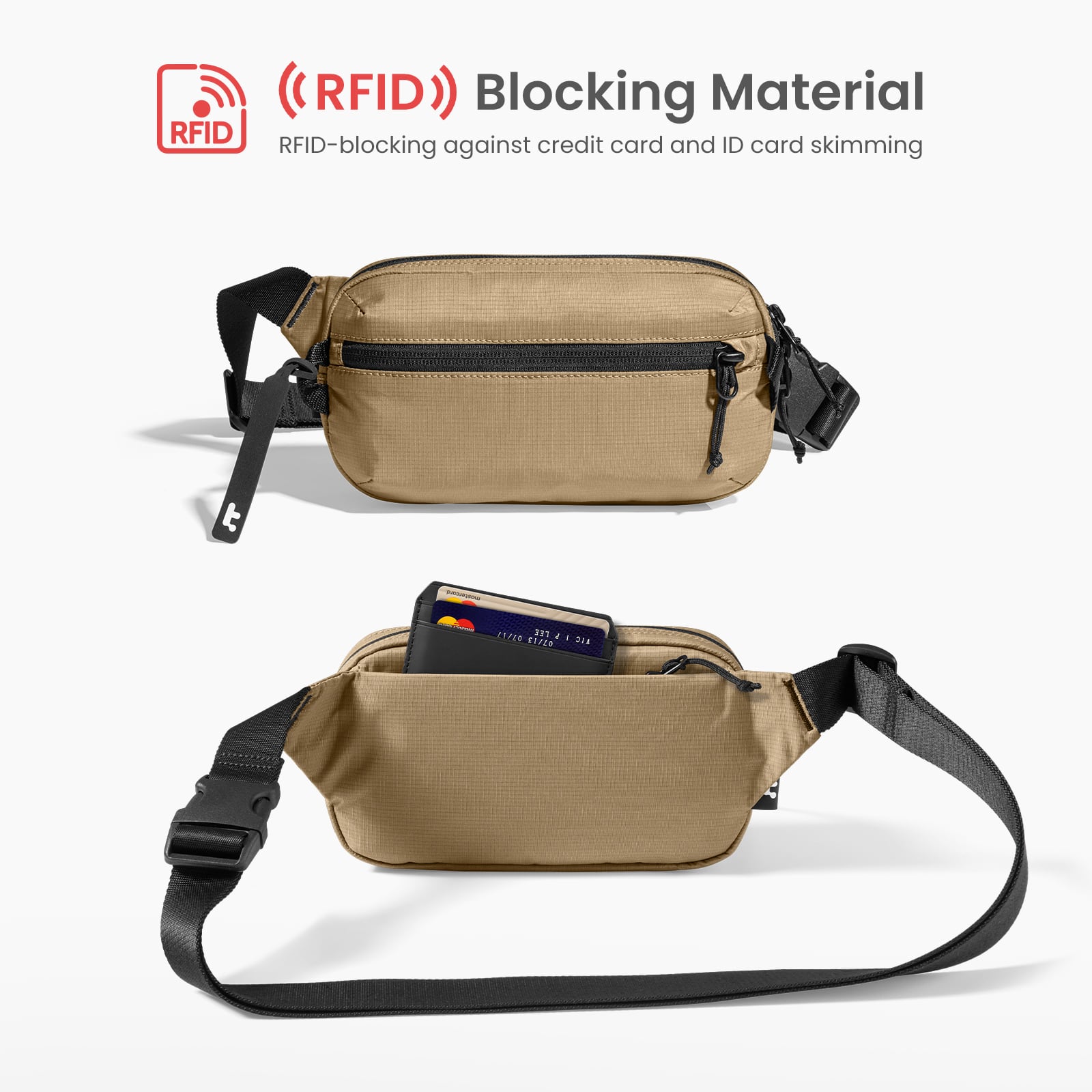 RFID Blocking Material: RFID-blocking against credit card and ID skimming.