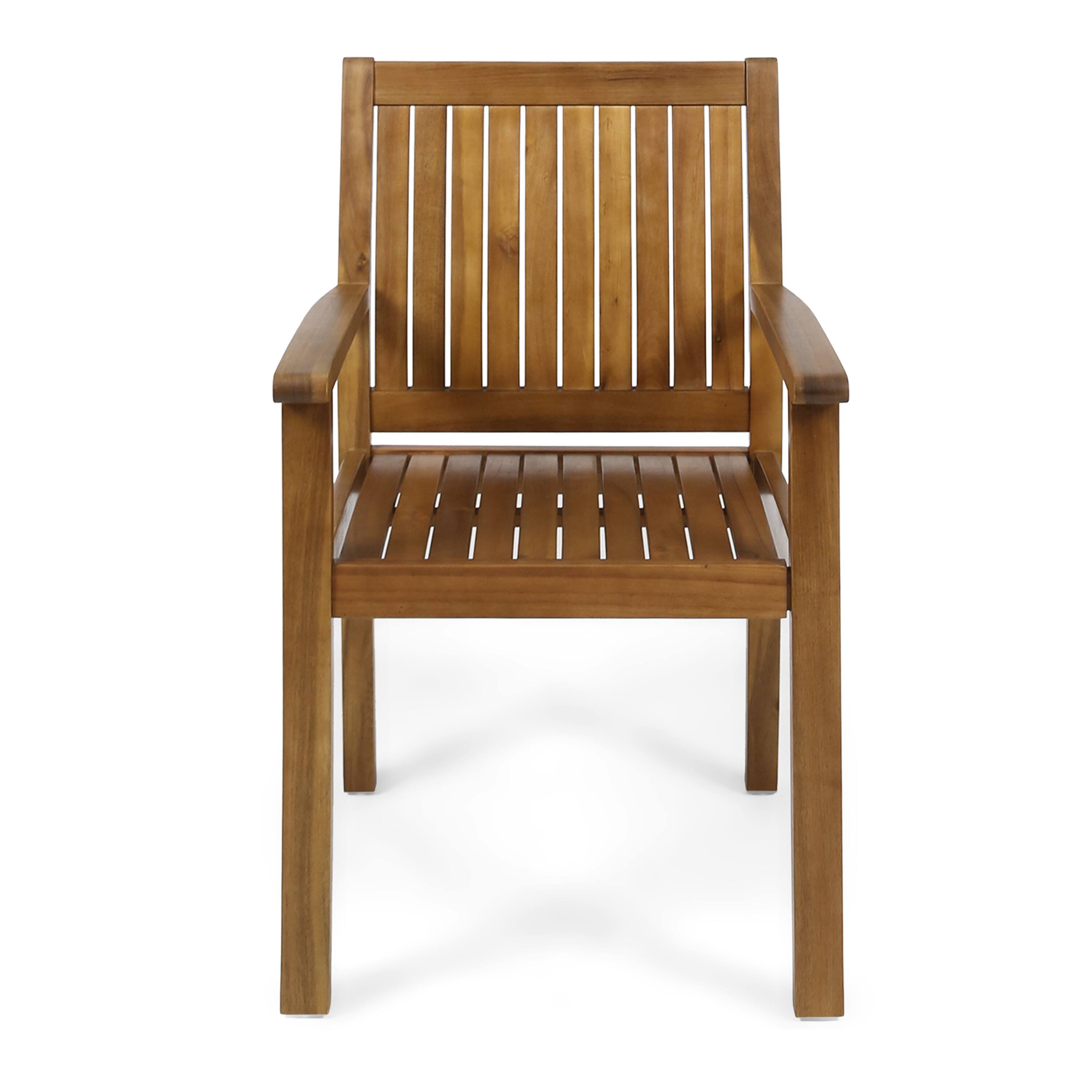 Angle. Whisen - Outdoor Dining Chair Set of 2, Acacia Wood Patio Chairs with Slat Design, Weather-Resistant Armchairs for Backyard - Teak.
