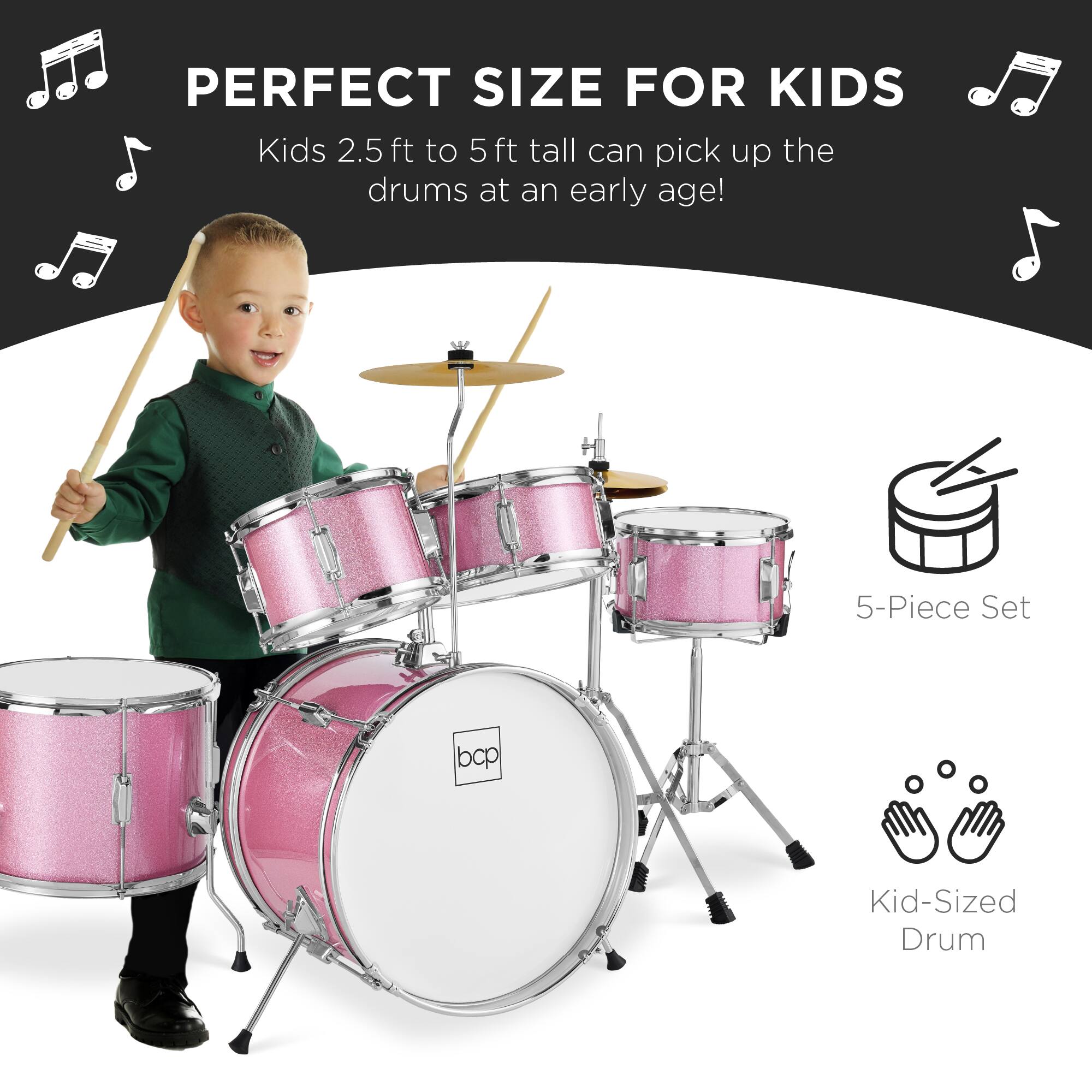 Perfect Size for Kids: Kids 2.5 ft to 5 ft tall can pick up the drums at an early age! 5-Piece Set Kid-Sized Drum.