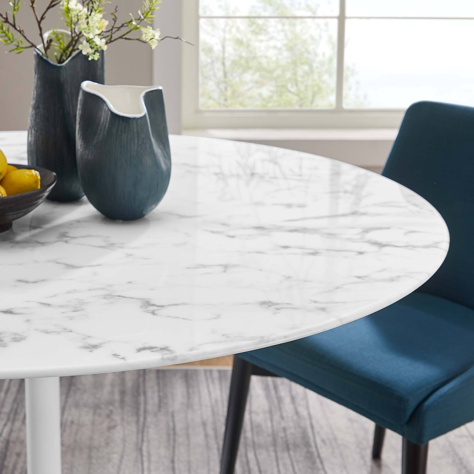 Alt View 6. Modway - Lippa 54" Round Faux Marble Dining Table by Modway - White.