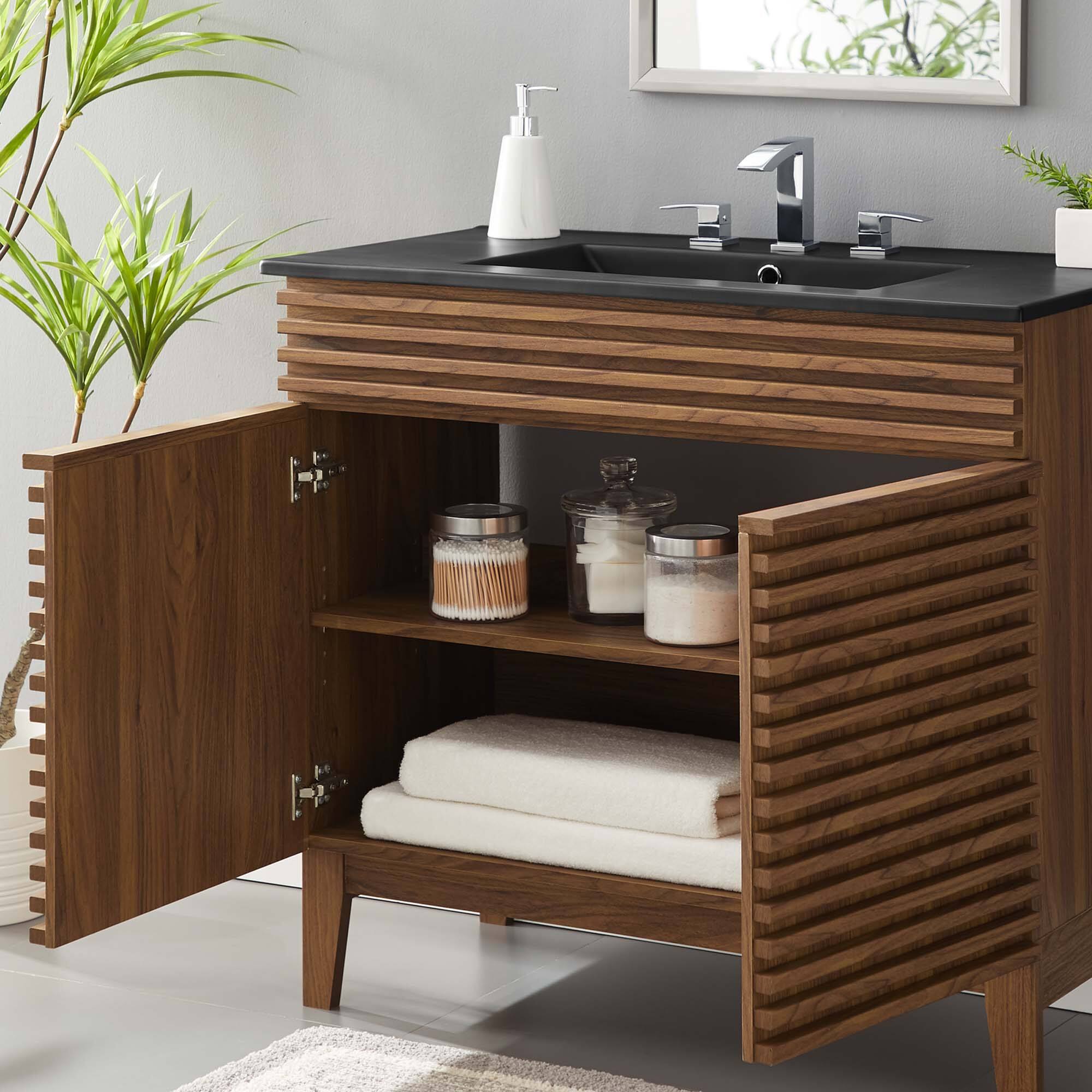 Left. Modway - Render Bathroom Vanity with Black Basin Included - Walnut Black.