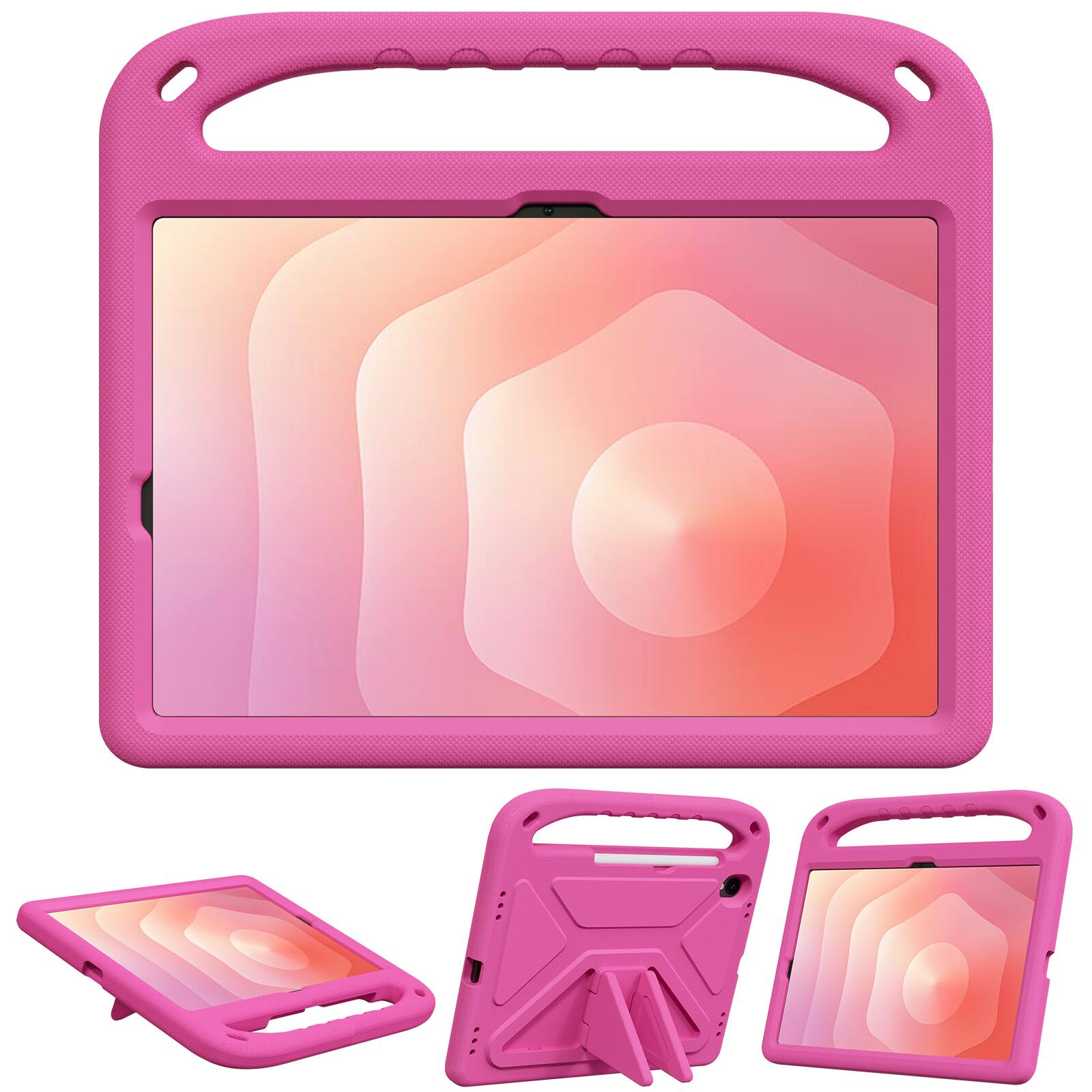 Angle. Dteck - For Samsung Galaxy Tab S11 2025 11-inch Rugged Case Kids Friendly EVA Handle Grip Kickstand Shockproof Cover - Rose.