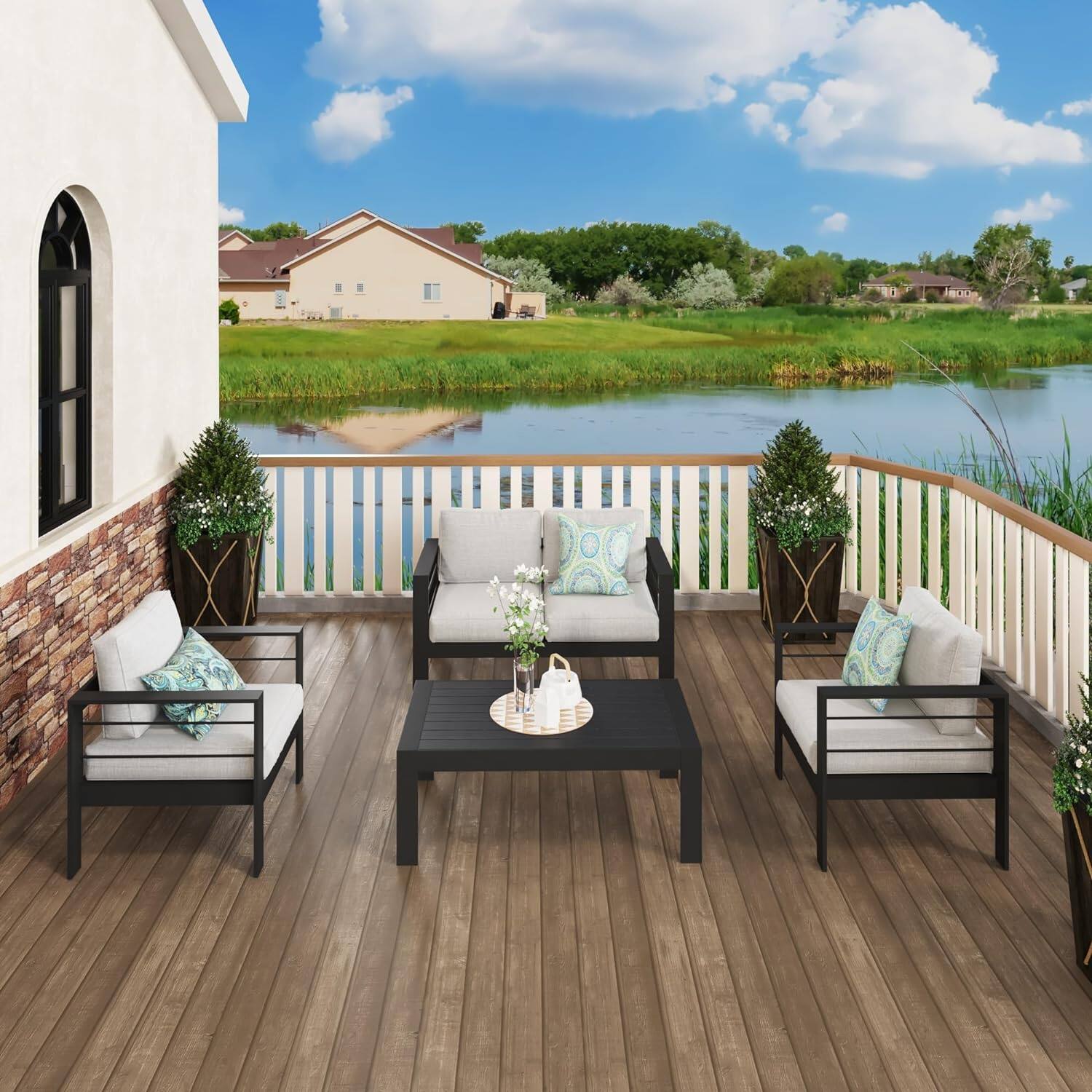 Angle. Mondawe - Outdoor Aluminum Loveseat with 5" Thick and Soft Cushion - Light Gray.