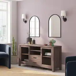 Emma + Oliver - Engineered Wood Buffet Cabinet w/ Storage, 2 Drawers, 2 Glass Doors - Brown