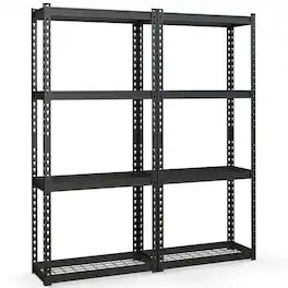 Costway - 2 PCS 4-Tier Metal Shelving Unit Heavy Duty Wire Storage Rack with Anti-slip Foot Pads - Black