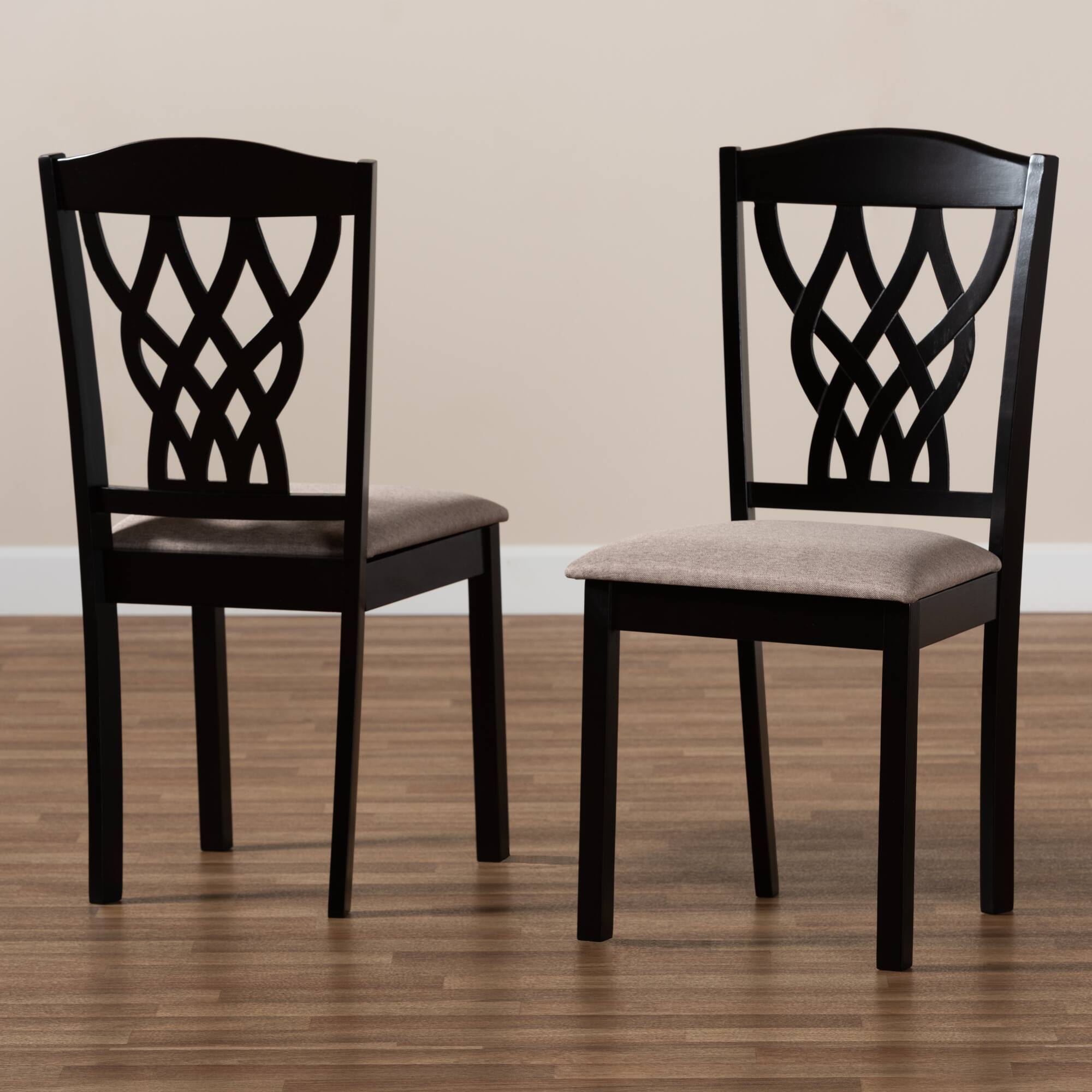 Alt View 2. Baxton Studio - Delilah Modern Fabric Upholstered and Finished Wood 2-Piece Dining Chair Set - Sand/Dark brown.
