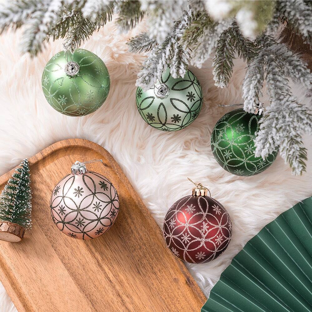 Back. OrnamentallyYou - Enchanting Subtle Nature Ornament Bundle Set of 6 Pine Green Light Green Mint Green Pink and Red - Multi-colored.