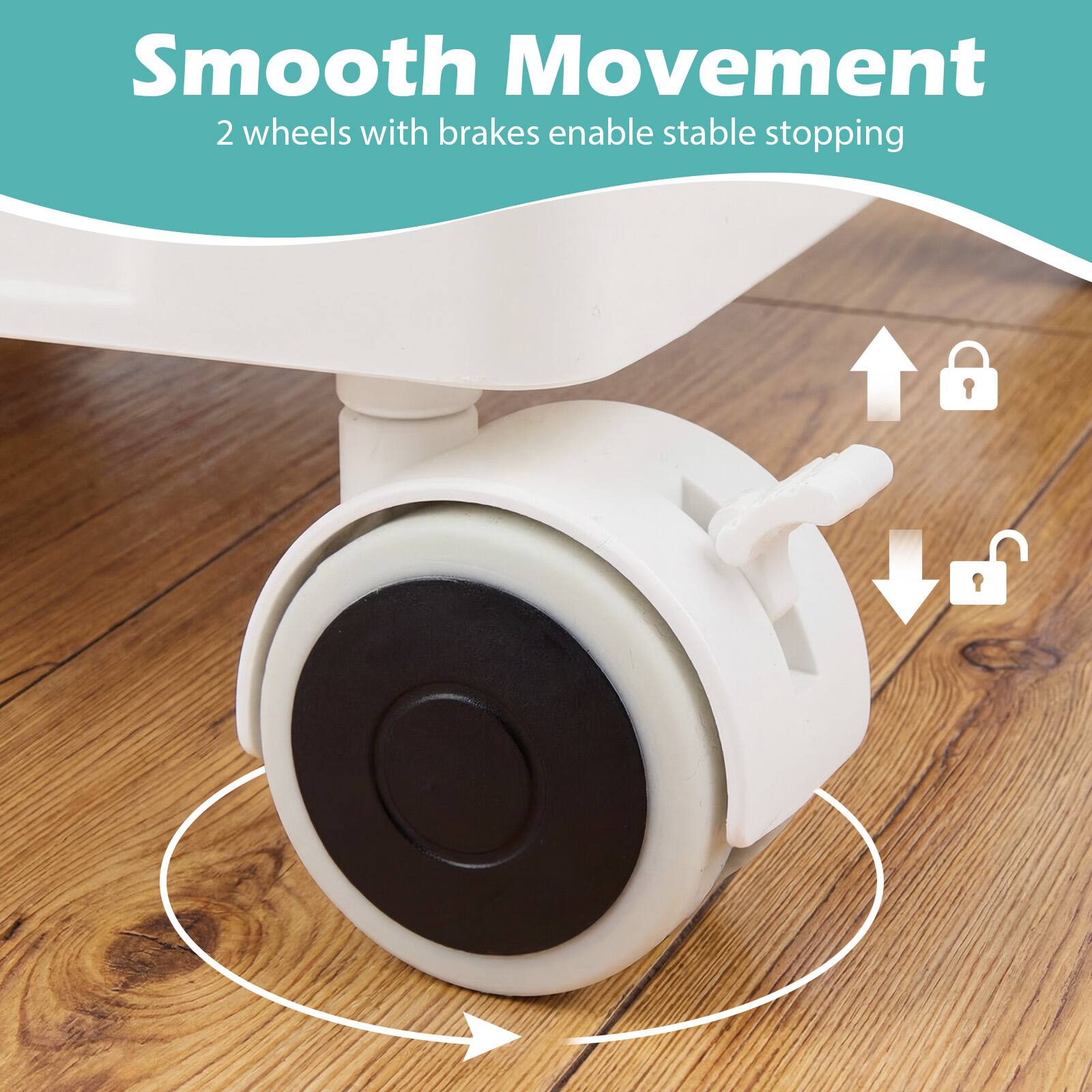 Smooth Movement  
2 wheels with brakes enable stable stopping