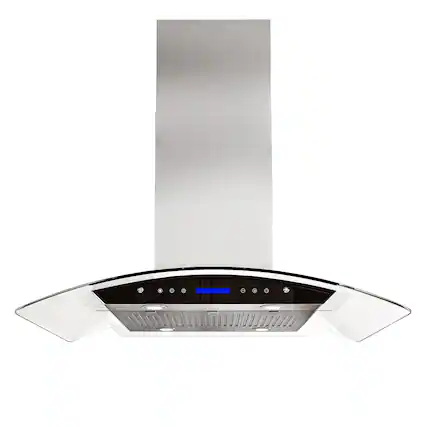 Front. Onefly - 36 Inches - Ducted - Island Mount Range Hood - Stainless Steel.