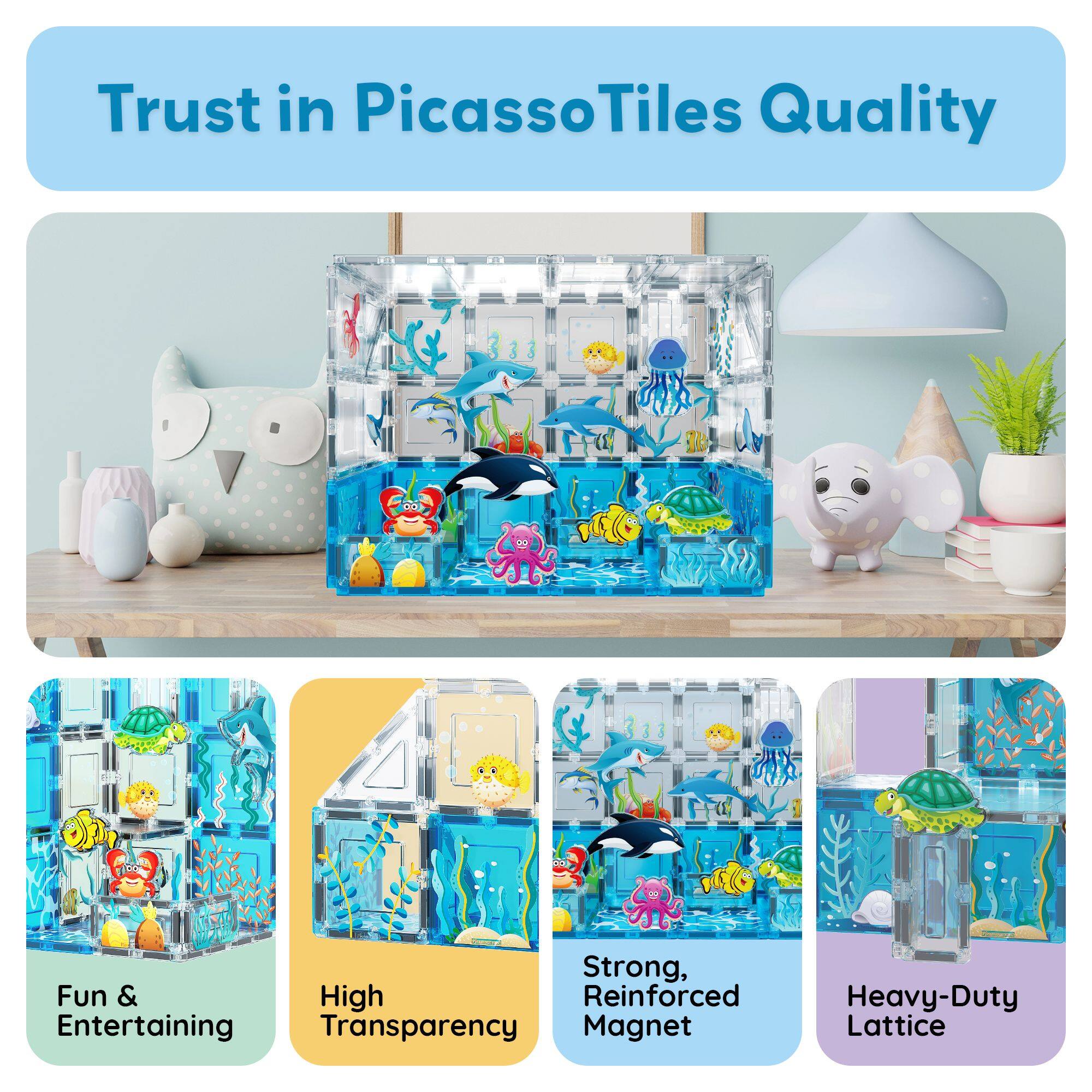 Trust in PicassoTiles Quality
Fun & Entertaining
High Transparency
Strong, Reinforced Magnet
Heavy-Duty Lattice