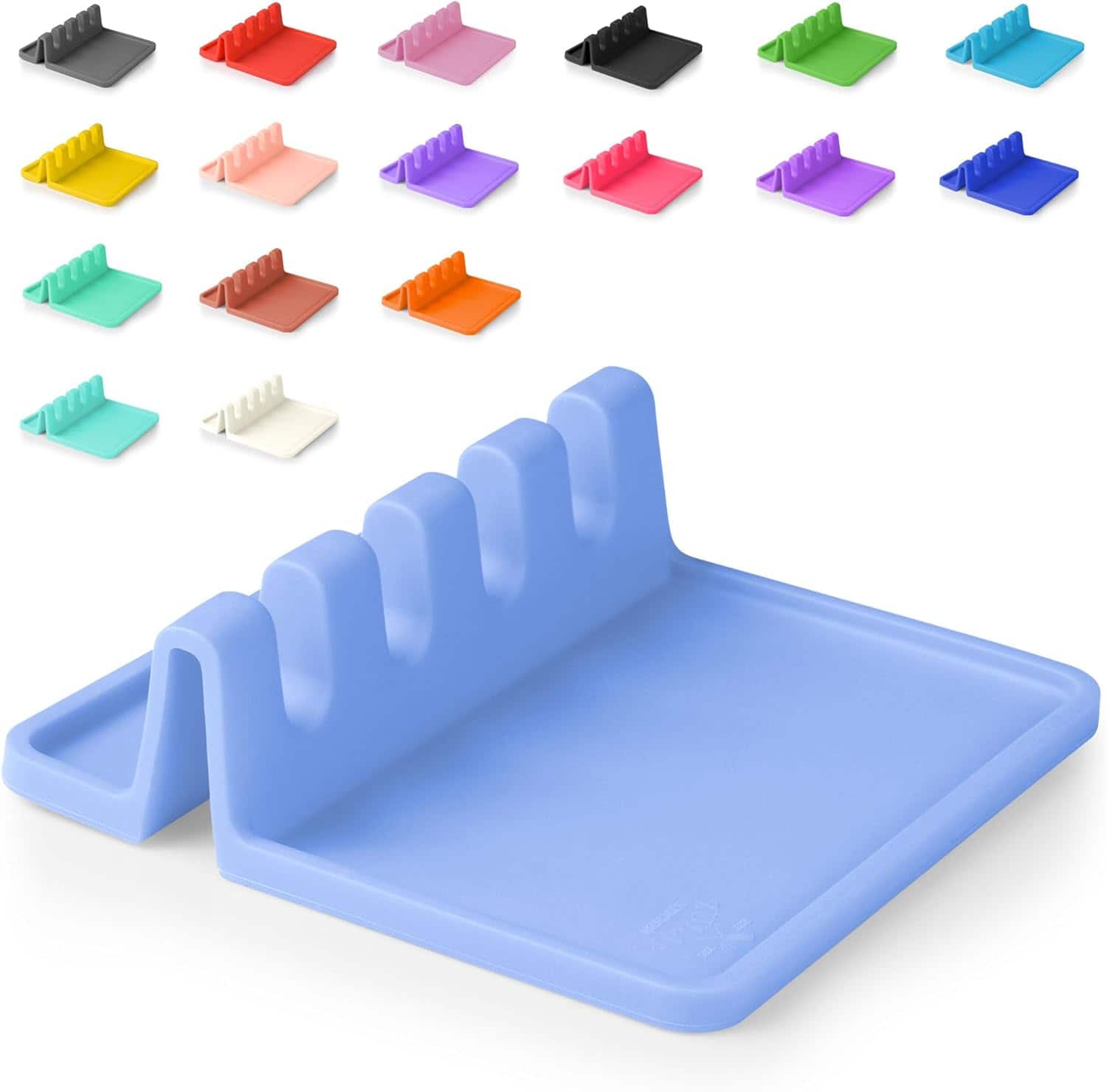 Zulay Kitchen - Silicone Utensil Rest with Drip Pad for Multiple Utensils - Heat-Resistant & Spoon Holder for Stove Top - Periwinkle