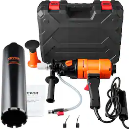 VEVOR - Diamond Core Drilling Machine, 4in Handheld Wet Concrete Core Drill Rig, 1100-2400RPM Two Speed & 1-1/4" Thread - Black;Orange