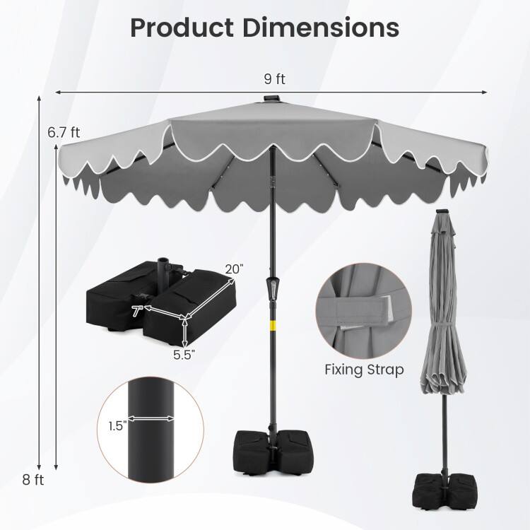 Product Dimensions: 9 ft x 6.7 ft, 20" T, 5.5" Fixing Strap, 1.5"